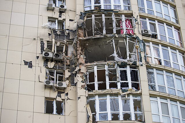 Drone damage on a Kyiv building