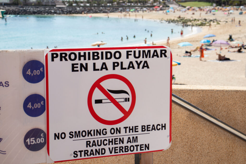 No smoking sign on Canary Islands beach