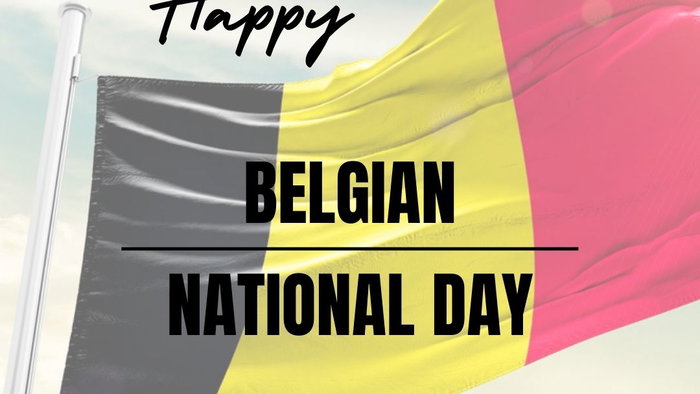 Belgian flag with Happy Belgian National Day written on it