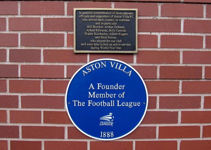 Image of a blue plaque at Aston Villa's Villa Park Stadium.