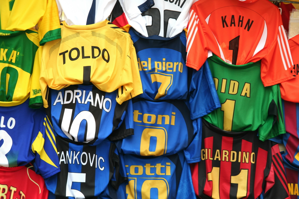 Image of assorted football shirts.