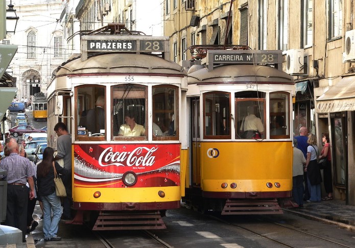 Image of trams in Lisbon, Portugal.