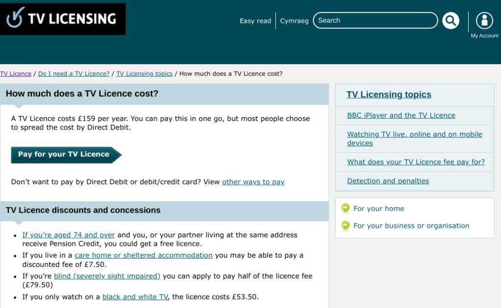TV Licensing Website