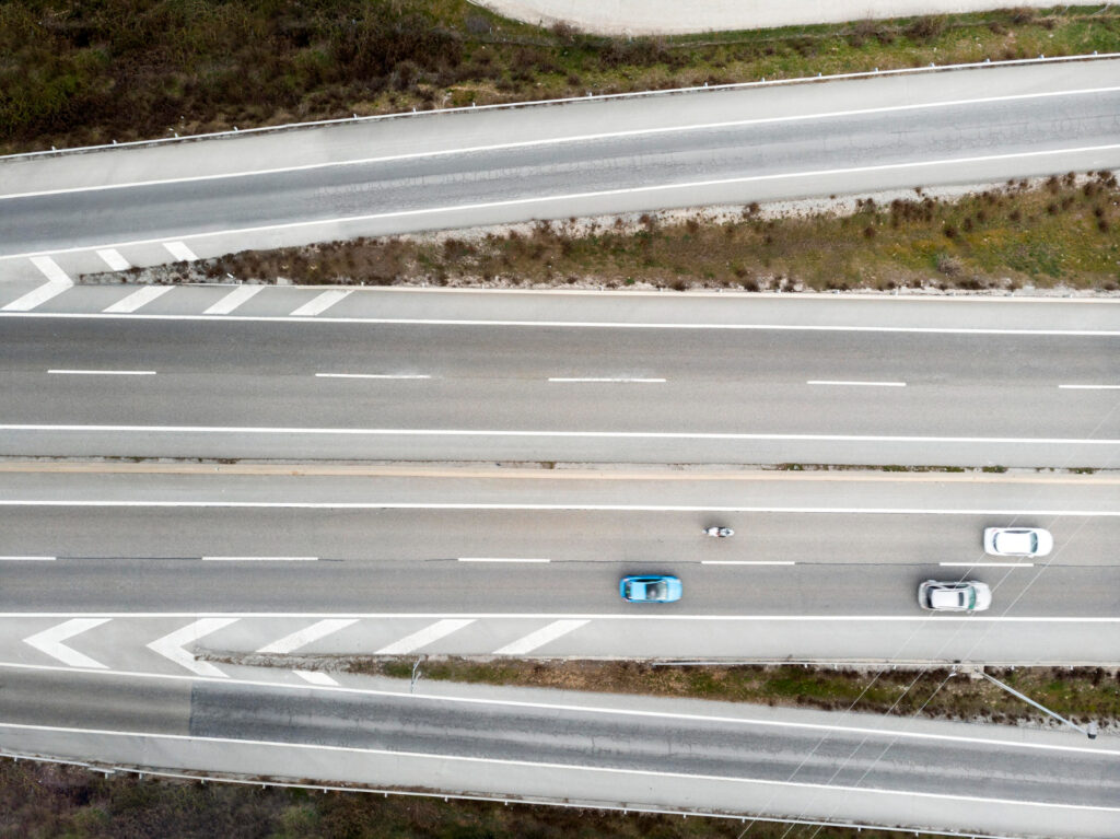 overhead of cars on motorway