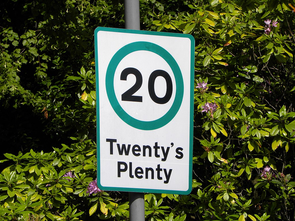 A 20 mph speed limit sign