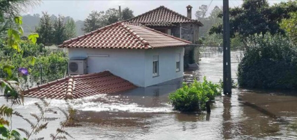 Image of property submerged in Amares municipality of Rendufe in Portugal.