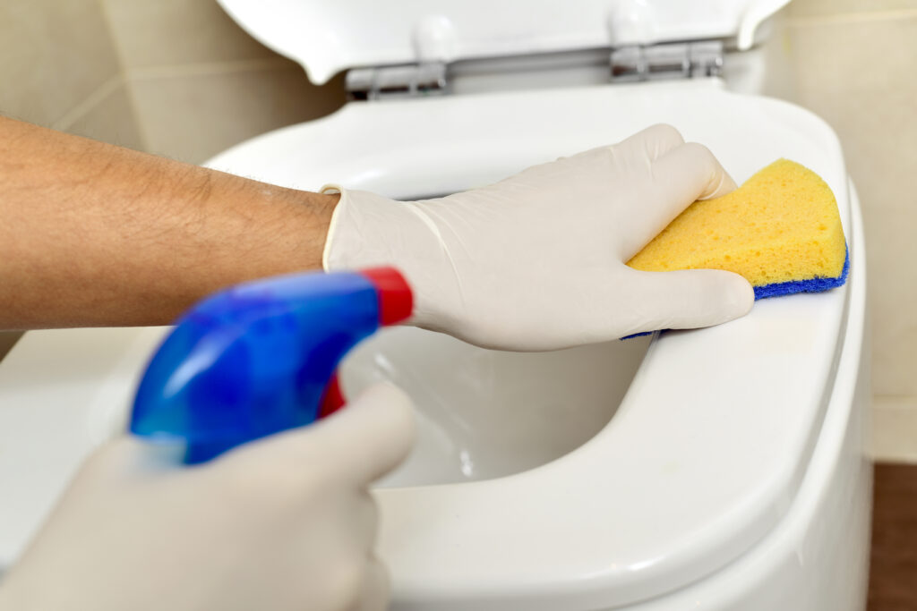 Image of a toilet being disinfected.