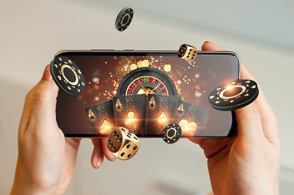 Mobile phone with a roulette wheel with casino chips