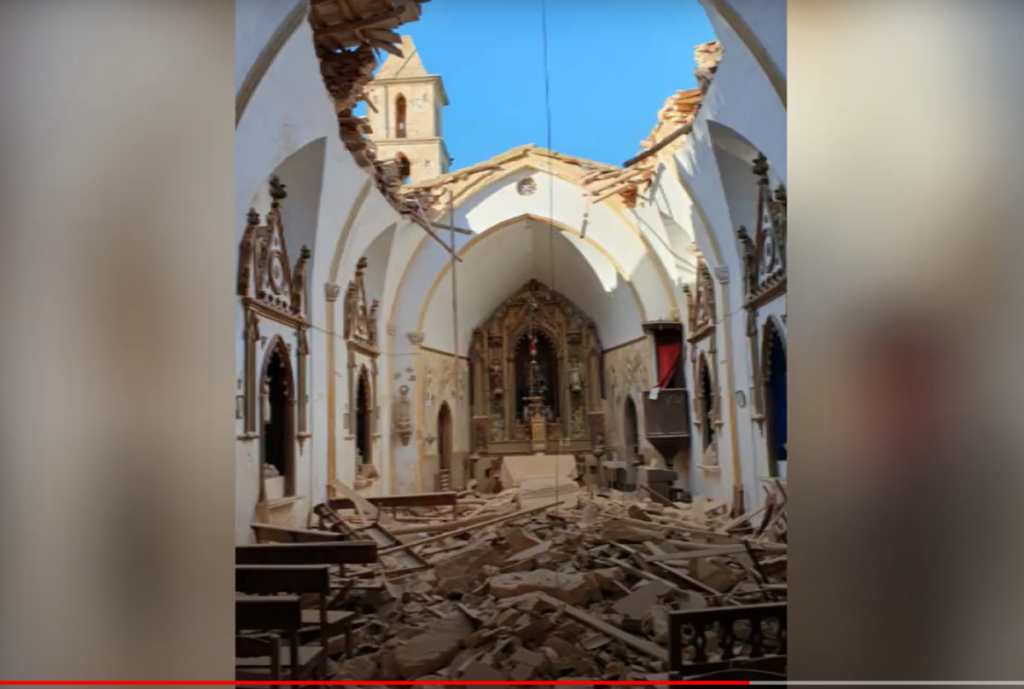 Church roof collapses leaving debris