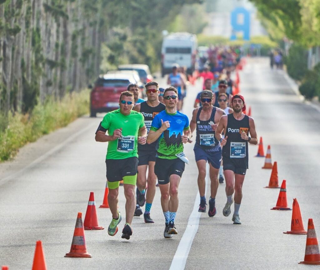 Marathon runners on a road