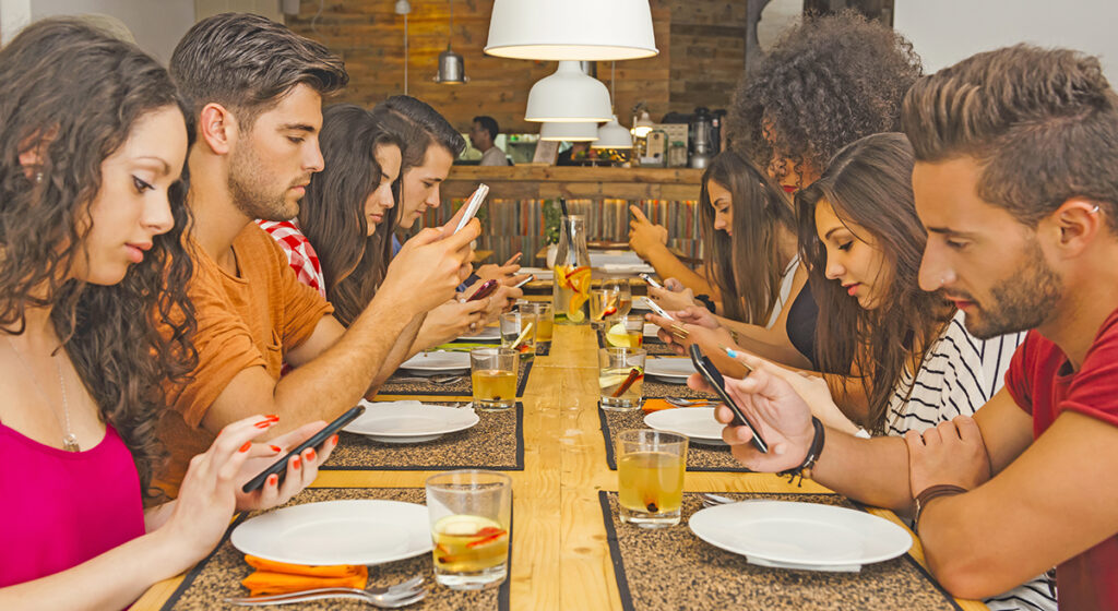 Phones at the table in a restaurant