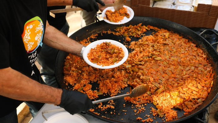 World central kitchen serving Paella to flood victims in Valencia, Spain