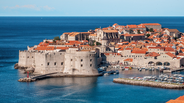 View of Dubrovnik Old Town and harbour from above