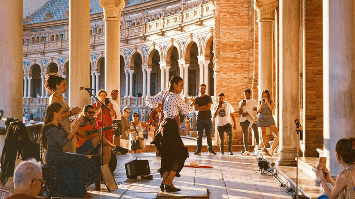 Flamenco dancer at Plaza de España, Seville.