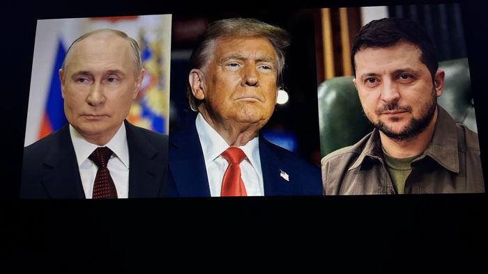 Concept image of Vladimir Putin, Donald Trump and Volodimir Zelenskyy