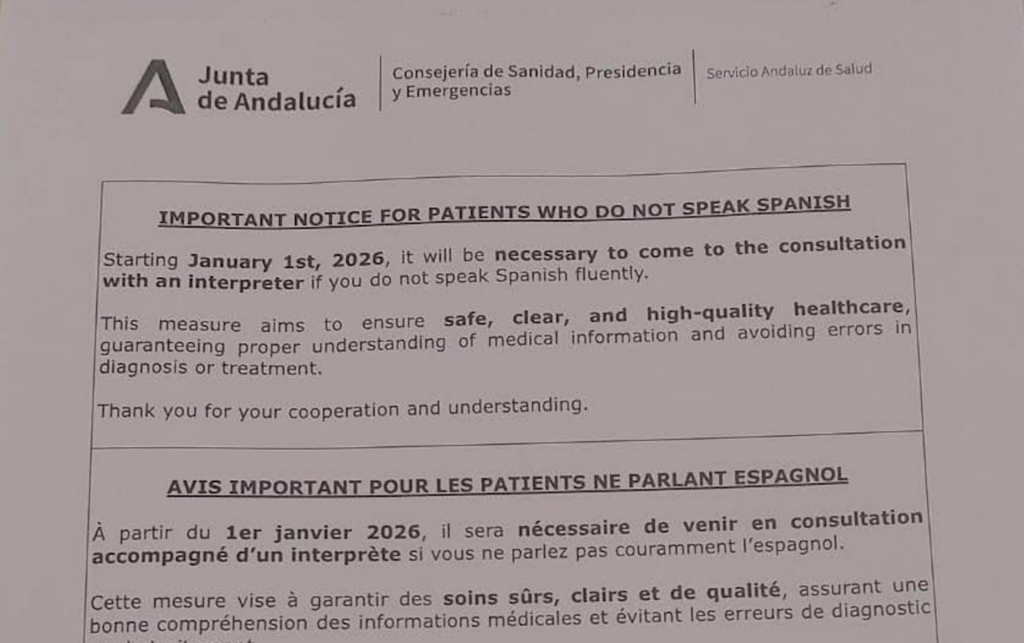 Expat Alert: Andalucía Centros de Salud advise bringing translators
