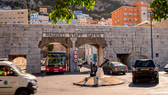 Cars going around a roundabout in Gibraltar
