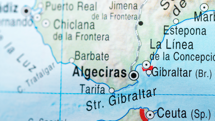 Map of southern Spain including Gibraltar, Cadiz and Malaga