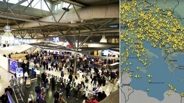 Athens Airport, & Greek airspace empties.