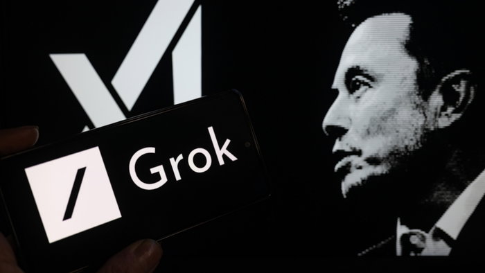 Elon Musk and Grok logo