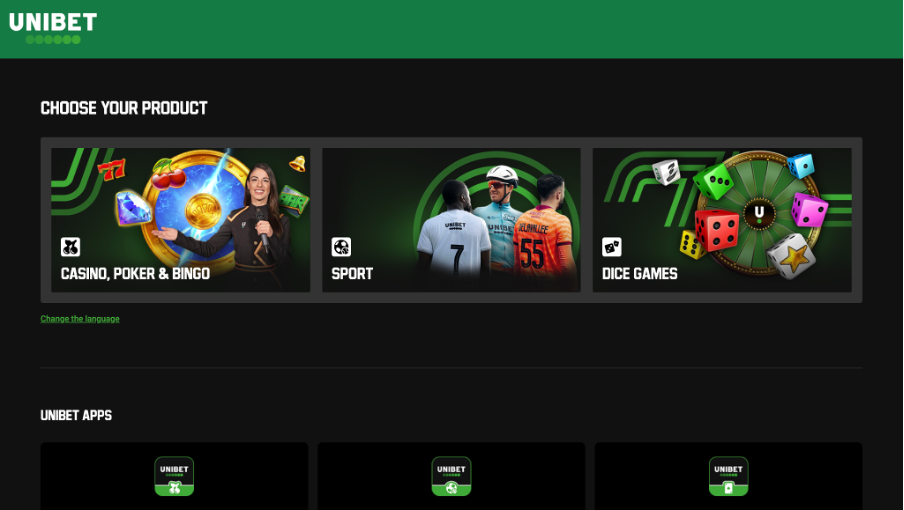 Unibet kaszinó felület és logo vizuális bemutatása