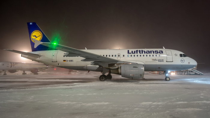Grounded Lufthansa flight full of passengers.