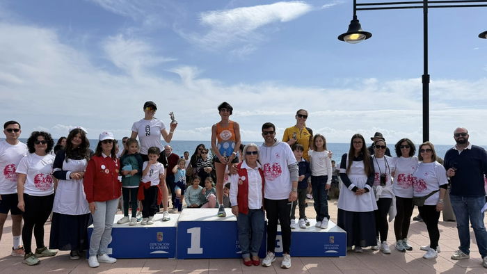 Race winners pose on the podium at Mojacar Women's Day Race 2026