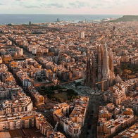 Barcelona skyline with Sagrada Familia and city centre buildings, popular tourist destination in Spain
