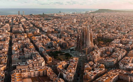 Barcelona skyline with Sagrada Familia and city centre buildings, popular tourist destination in Spain