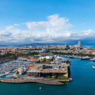 Aerial panorama of Barcelona’s Port Vell.