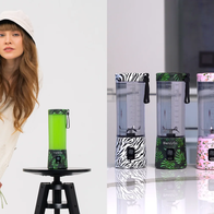 Young girl bending by a BlendyGo3 and display with the different colours available