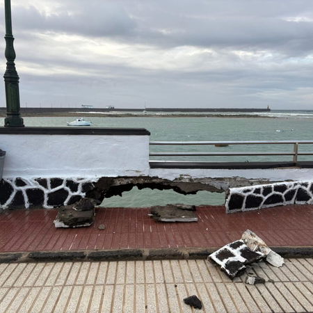 Storm damage in the Canary Islands with flooded streets, fallen debris and strong weather conditions during Storm Therese