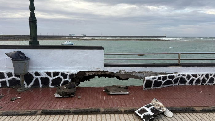 Storm damage in the Canary Islands with flooded streets, fallen debris and strong weather conditions during Storm Therese
