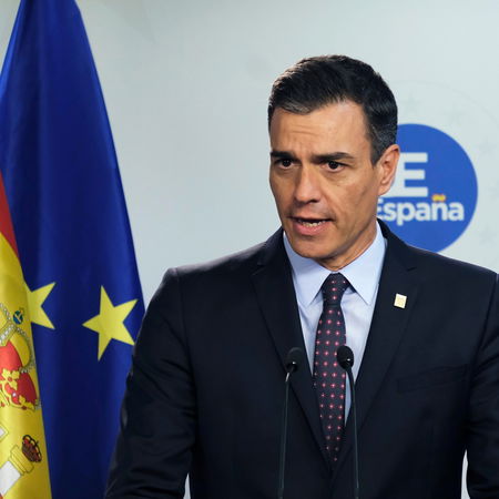 Spain’s Prime Minister Pedro Sánchez speaking at a press conference