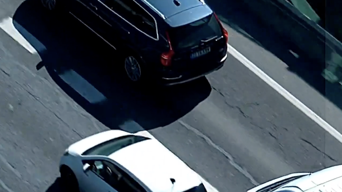 Police helicopter flying above Madrid ring road during pursuit of stolen van that later crashed