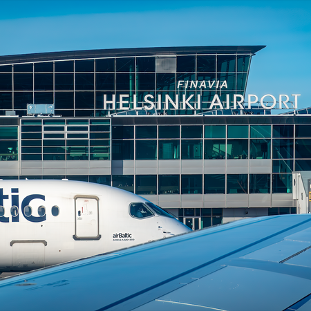 Helsinki Airport with airplanes outside