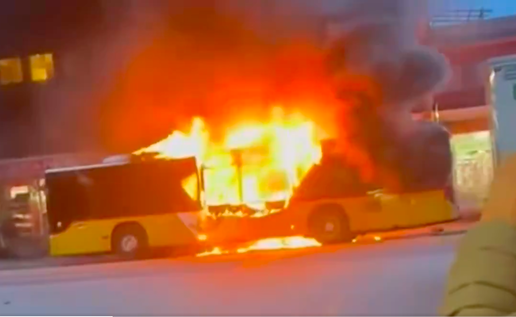 Bus engulfed in flames