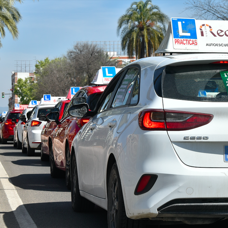 Driving school cars lined up