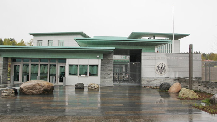 US Embassy building in Oslo where police are investigating an overnight explosion.