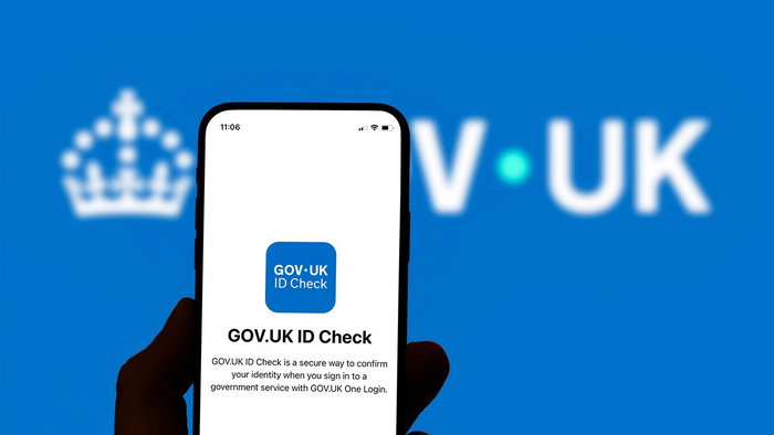 Smartphone displaying GOV.UK ID Check app for digital identity verification
