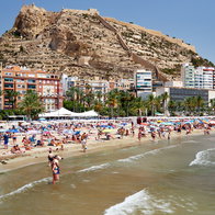 Coastal view of Alicante with hotels and beachfront during mild winter weather