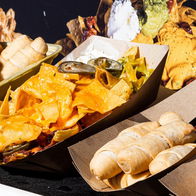 Food trucks and people enjoying street food market in Mutxamel Alicante