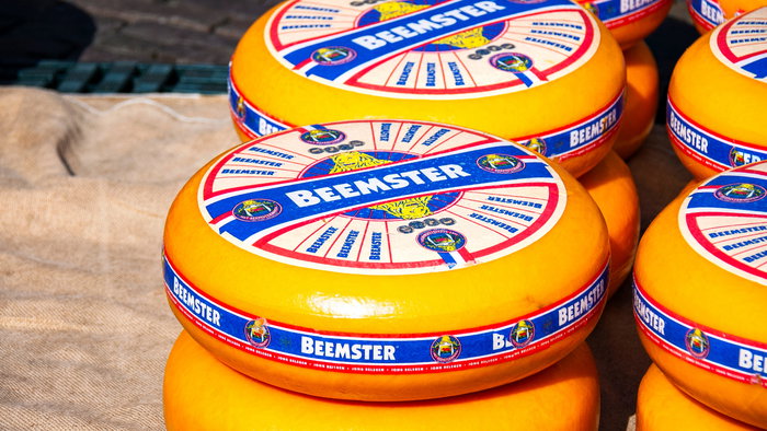 Beemster cheese stacked on top of each other
