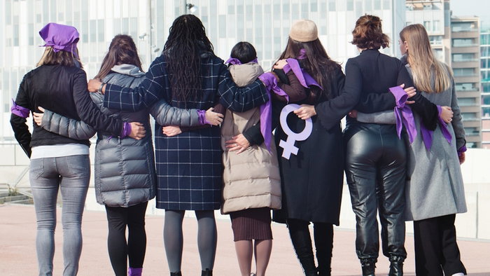 Women's rights : Multiracial group of women only on violence protest
