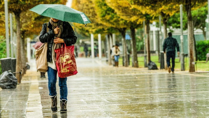 Rainy street - woman with umbrella
