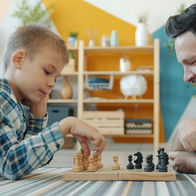 A child playing chess.