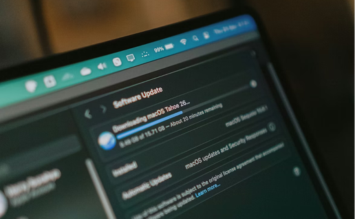 Laptop showing on screen details for software