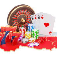 Casino and gambling items on top of a 3D outline image of Czech Republic