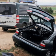Car crashed off the road with Guardia Civil traffic unit attending the scene in Spain