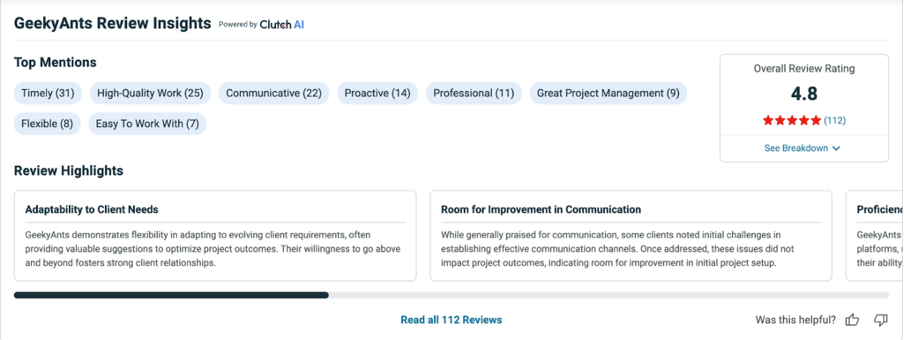 Screenshot of GeekyAnts reviews